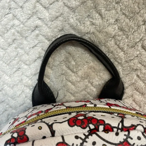 Sanrio Hello Kitty White Leather Mini Backpack‎ Black Pattern Red Bow Kawaii - Picture 8 of 11